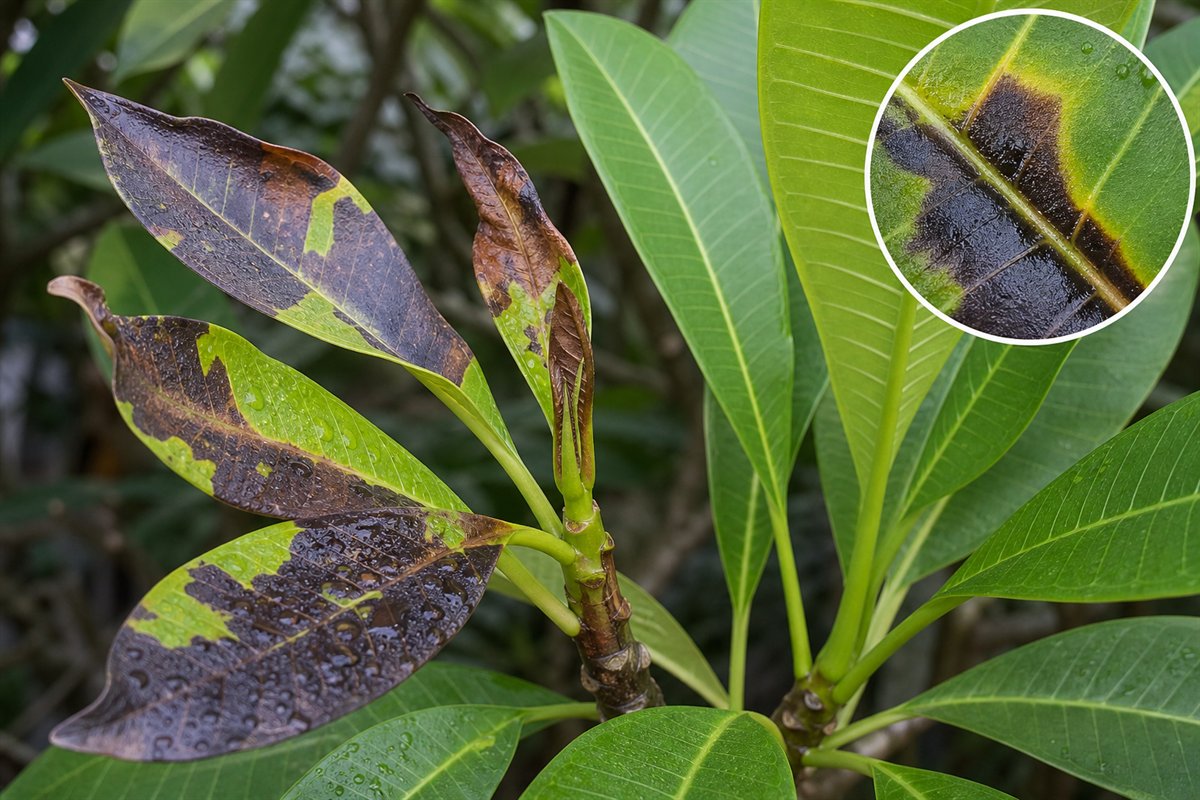 Plumeria reference showing bacterial blight