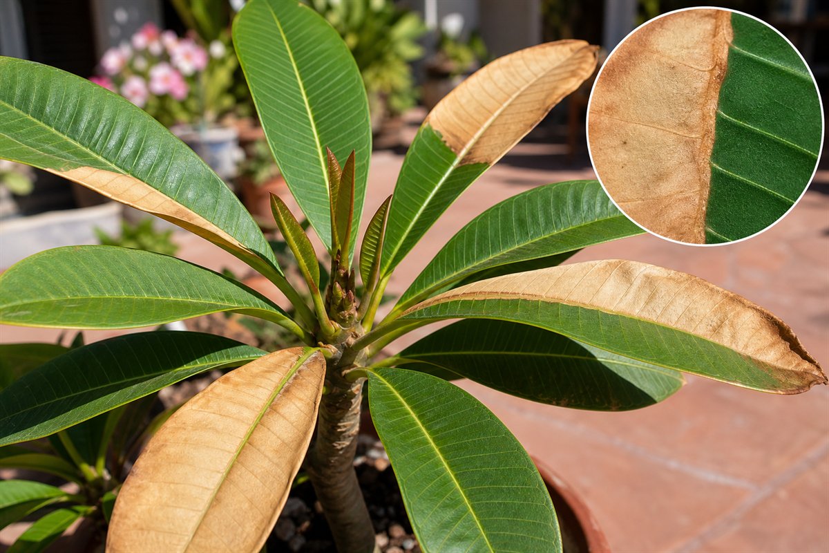 Plumeria showing the effects of its growing conditions