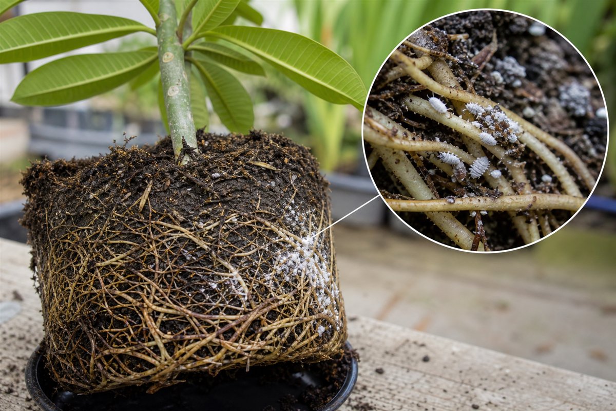 Plumeria reference showing root-zone pests or wax