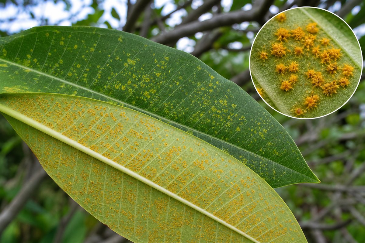 Plumeria leaf showing a visible condition