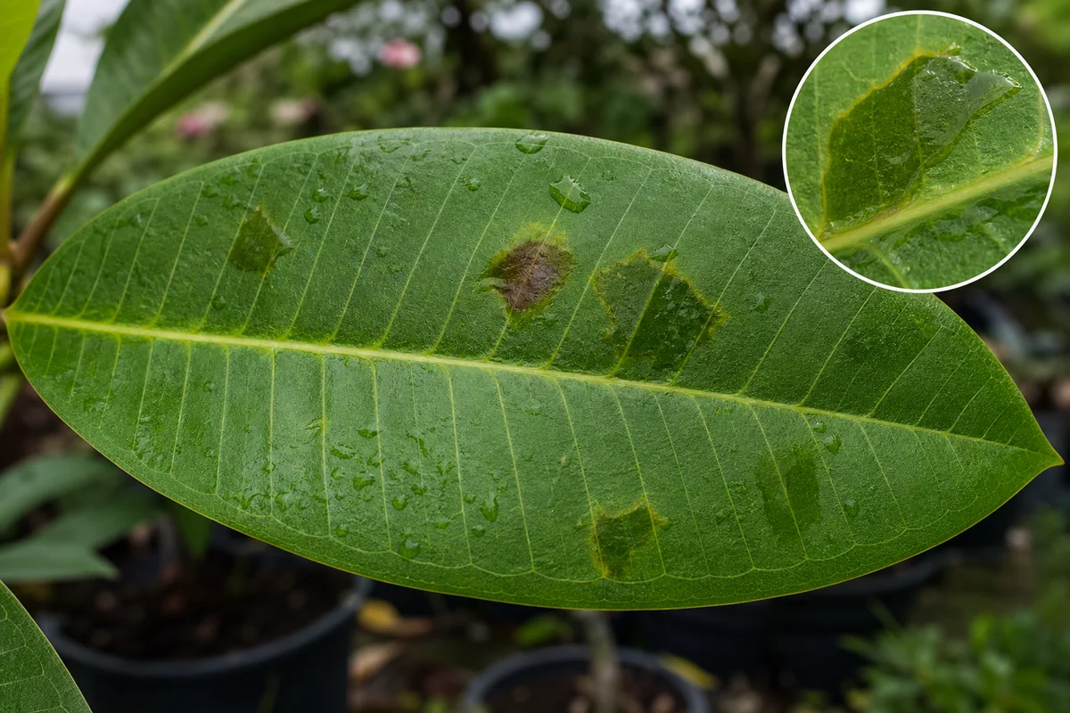 Plumeria reference showing water-soaked spots or halos