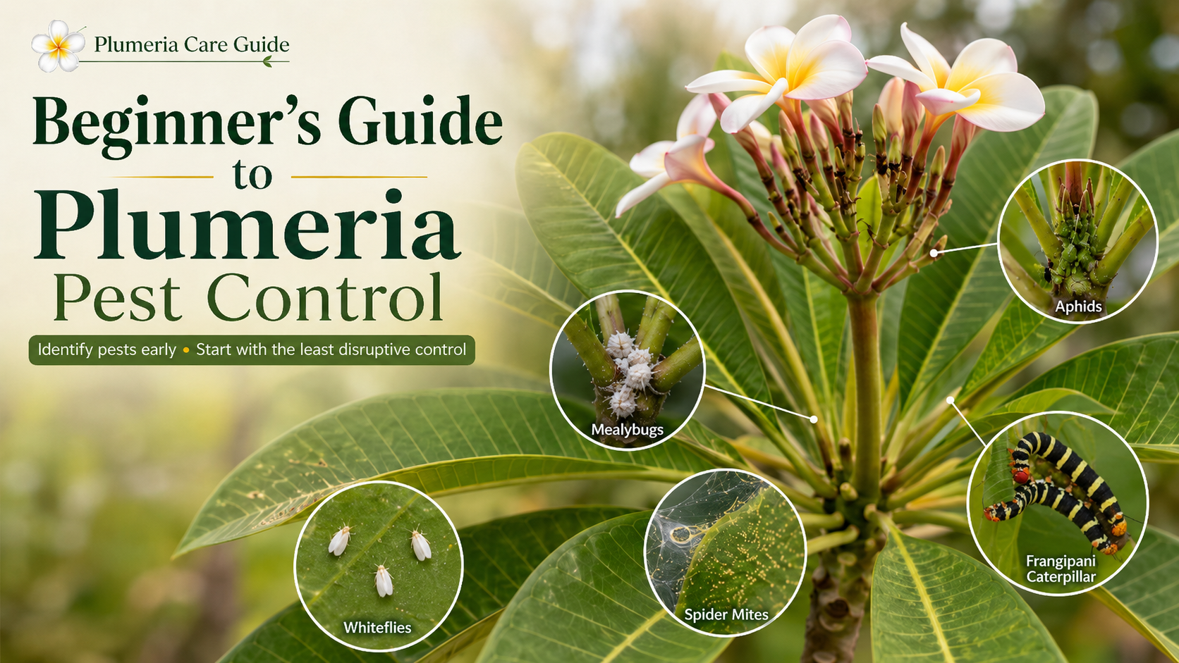 Beginner&rsquo;s guide to plumeria pest control showing common pests on plumeria leaves and stems